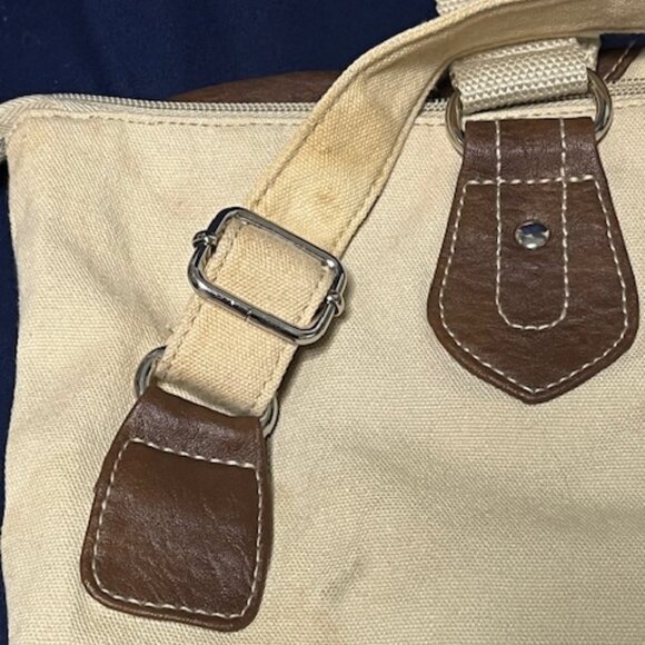 American Eagle Rugged Canvas Leather Zip Tote Shoulder Handbag 15"x14.5" - Picture 11 of 16